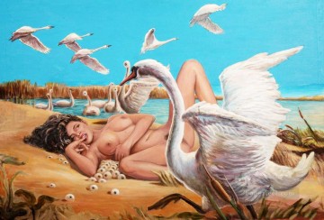 Leda y cisnes sexy Pinturas al óleo